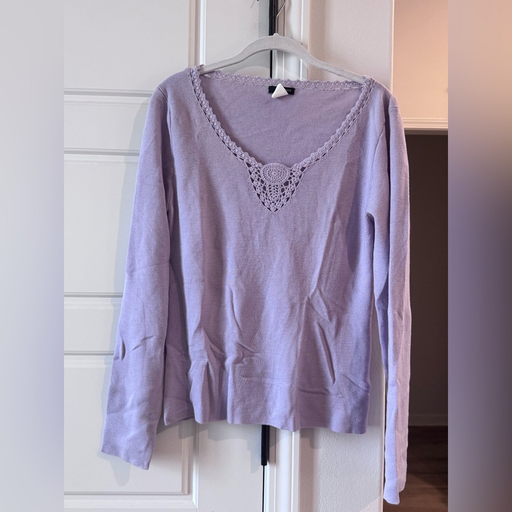 J. Crew Lavender Crochet V-Neck Long Sleeve Sweater